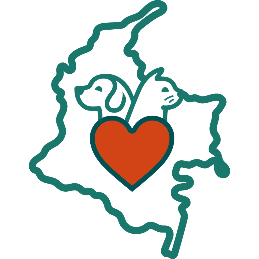 Un perro y un gato sobre el mapa de Colombia